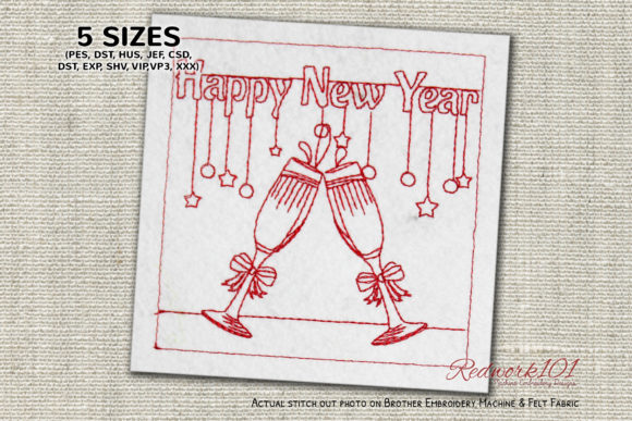 Clink Glasses New Year Redwork Review