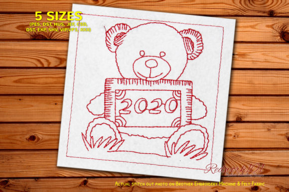Review: Bear Holding 2020 New Year Redwork Design