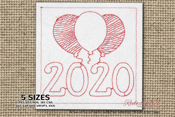 Review: Happy Year 2020 Balloons Redwork Design