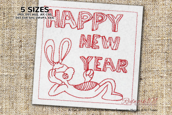 Review: Lazy Happy New Year Bunny Redwork Design