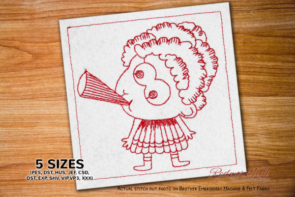 Reviewing Little Girl Hooting with Horn Redwork